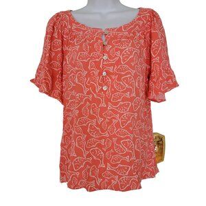 Vineyard Vines Fish Print Blouse S Top‎ Pink White Summer